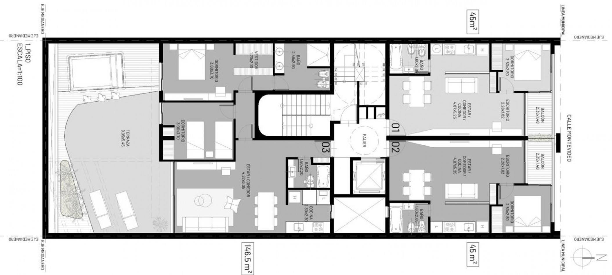 VENTA DEPARTAMENTO TRES DORMITORIOS CF CON BALCON MONTEVIDEO 900 POZO!!