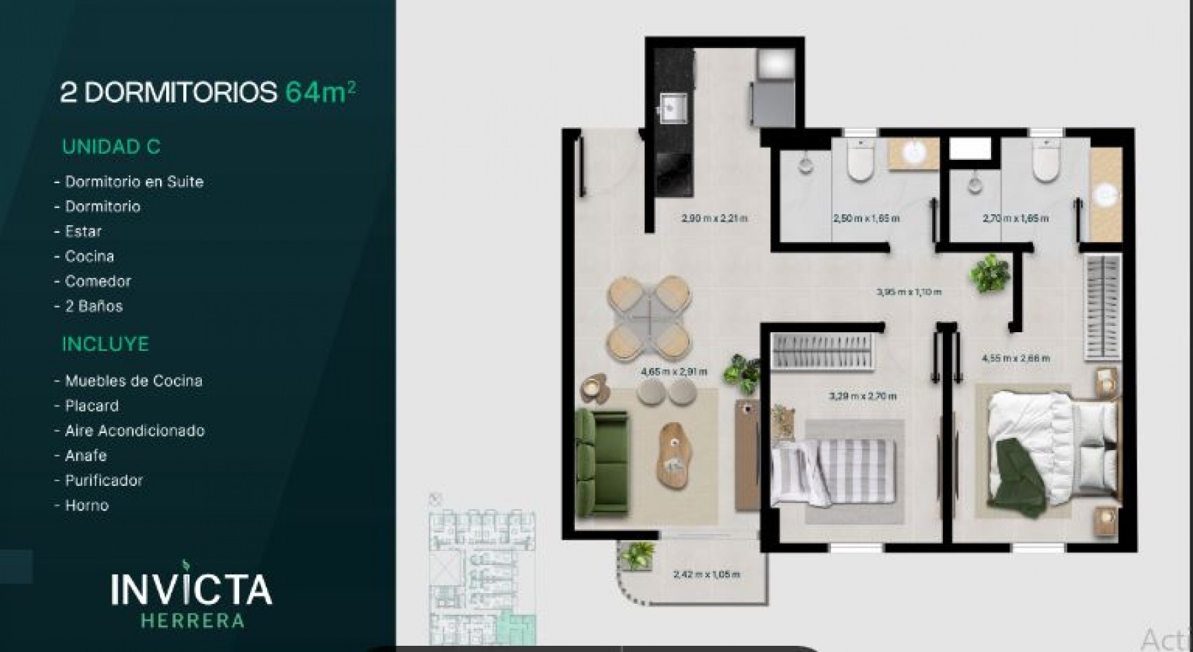 VENTA DEPARTAMENTO DOS DORMITORIOS EN ASUNCION DEL PARAGUAY, RENTA PERMANENTE MENSUAL DE  826 DOLARES